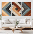 Geometric Wood Art Wall Decor Canvas Print, Rustic Wooden