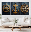 Boat Anchor Compass With Rope Wall Art Canvas Print | Beach