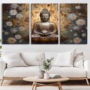 Golden Buddha Wall Art Canvas Print | Zen Meditation Floral