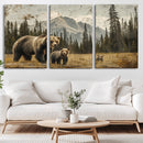 Rustic Grizzly 399 Bear Family Wall Art Canvas Print