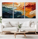 Blue Orange Abstract Wave Wall Art Canvas Print, Framed Blue