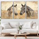 Chines Ink Style Grunge Horses Wall Art Canvas Print