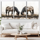 Chines Ink Style Horses Wall Art Canvas Print