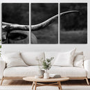 Cow Longhorn Wall Art | Black and White Print | Ready to by MyGreatCanvas | Canvas Wall Art Prints | Photo Prints & Wall Decor