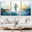 Watercolor Jesus Walking on Water Canvas Print, Christian