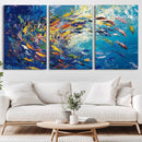 Colorful Swirling Fish School Wall Art Canvas Print |