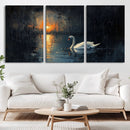Abstract Swan on Water Wall Art Canvas Print - Elegant