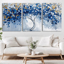 Blue and Gold Abstract Tree Wall Art Canvas Print | Modern