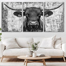 Abstract Longhorn Bull Wall Art Canvas Print - Rustic Texas