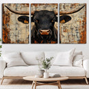 Rustic Texas Artwork Wall Art Canvas Print - Abstract Cow
