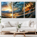 Ocean Wave at Sunset Canvas Wall Art – Vibrant Coastal Beach
