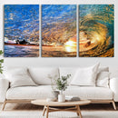 Ocean Wave at Sunset Canvas Wall Art – Vibrant Coastal Beach