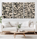 Abstract Love and Chaos Canvas Print, Black Symbols on Beige