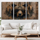 Rustic Grizzly 399 Wall Art | Triptych Canvas Print | Rustic