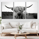 Highland Cow Wall Art | Black and White Farmhouse Decor |