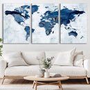 Modern Blue World Map Canvas Print – Framed Wall Art, by MyGreatCanvas | Canvas Wall Art Prints | Photo Prints & Wall Decor