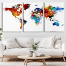 Colorful World Map Canvas Wall Art Print, Contemporary
