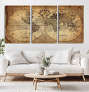 Vintage World Map Wall Art Canvas – Antique Style Push Pin
