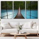 Suspension Bridge Over River Canvas Art | 3-Panel Nature by MyGreatCanvas | Canvas Wall Art Prints | Photo Prints & Wall Decor