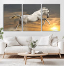 Large Wall Art Canvas Print – White Jumping Horse Sunset