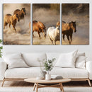 Large Wall Art 5 Horses Running on Sand Canvas Print