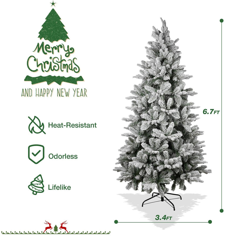 6.9' Artificial Christmas Pine Tree Snow Flocked Xmas Tree with 950 Branch Tips