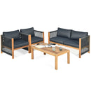 4 Pieces Acacia Wood Outdoor Patio Furniture Set with Cushions by LJGDeals