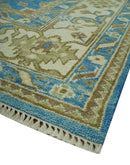 Antique design 8x10 Blue and Olive Traditional Oriental Oushak wool area rug by The Rug Decor