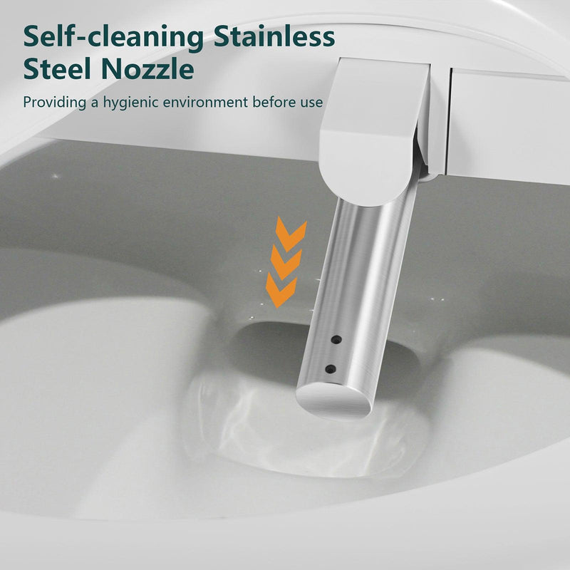 Smart Heated Bidet Toilet Seat with Self-Cleaning Nozzle, Warm Air Dryer and Temperature Controlled