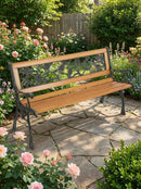 Cast Iron & Wood Outdoor Garden Bench with Ornate Backrest by 2Dropme