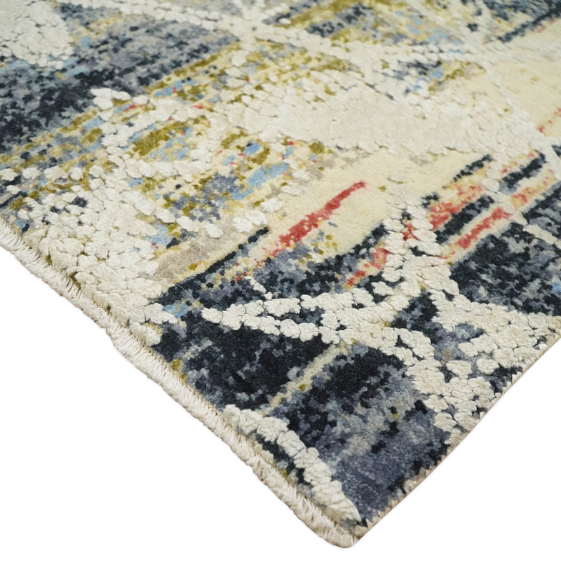 2x4 Hand Knotted Olive, Silver, Charcoal and Ivory with Wool and Art Silk | N7024