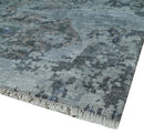 5x8 and 6x9 Silver, Charcoal and Blue Modern Abstract Handmade Wool Area Rug