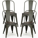 4 Pieces Tolix Style Metal Dining Side Chair Stackable Wood Seat by LJGDeals