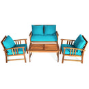 4 Pcs Wooden Patio Furniture Set Table Sofa Chair Cushioned Garden by LJGDeals