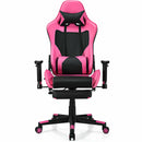 PU Leather Gaming Chair with USB Massage Lumbar Pillow and Footrest -Pink