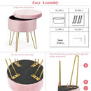 Round Velvet Storage Ottoman Footrest Stool Vanity Chair with Metal Legs by LJGDeals