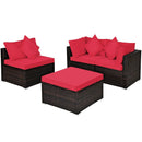 4 Pieces Ottoman Garden Patio Rattan Wicker Furniture Set with Cushion-Gray by LJGDeals
