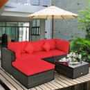 5 Pcs Outdoor Patio Rattan Furniture Set Sectional Conversation with Navy Cushions-Turquoise by LJGDeals