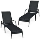 2 Pcs Outdoor Patio Lounge Chair Chaise Fabric with Adjustable Reclining Armrest-Brown by LJGDeals