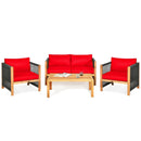 4 Pieces Acacia Wood Outdoor Patio Furniture Set with Cushions by LJGDeals