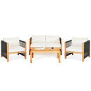 4 Pieces Acacia Wood Outdoor Patio Furniture Set with Cushions by LJGDeals
