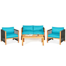4 Pieces Acacia Wood Outdoor Patio Furniture Set with Cushions by LJGDeals