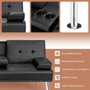 Convertible Folding Leather Futon Sofa with Cup Holders and Armrests by LJGDeals