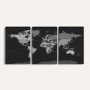 Black World Map Wall Art Canvas Print – Detailed Map of the
