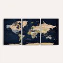 Minimalist World Map Canvas Wall Art - Watercolor Blue and