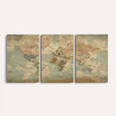 World Map Wall Art Canvas Print, Rustic Map Print, Framed