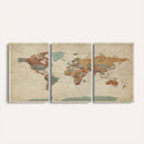 World Map Wall Art Canvas Print, Framed Rustic Atlas Art
