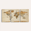 Vintage World Map Canvas Print – Framed Rustic Detailed Map