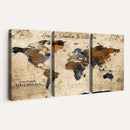 World Map Wall Art – Rustic Earth Tone Canvas Print, Antique