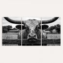 Black White Texas Longhorn Bull Canvas Wall Art, Western Ranch Cattle Photography Print, Rustic Farmhouse Cowboy Decor Artwork